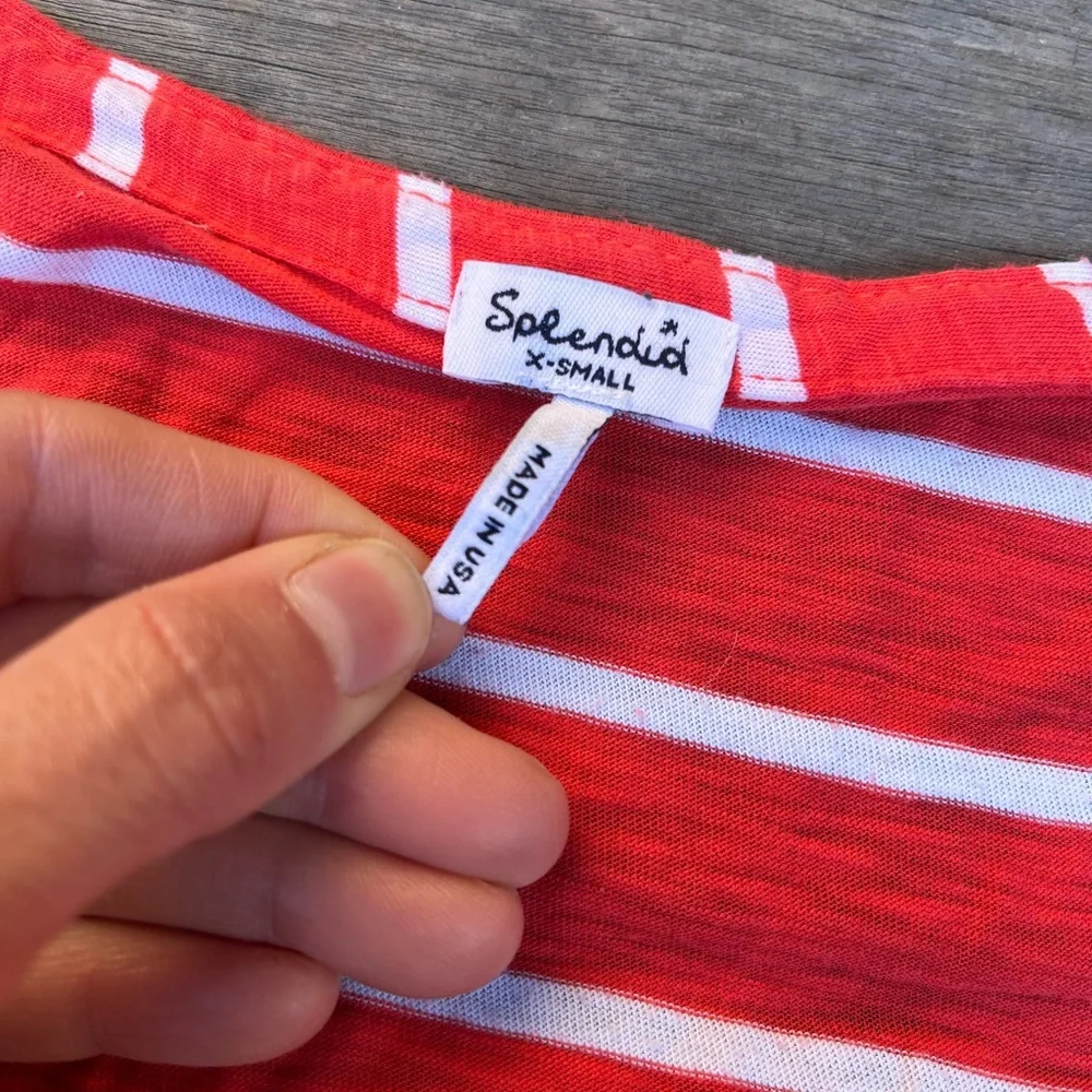 Splendid 3/4 length sleeve Top Red and White Stripe XS - Picture 5 of 5
